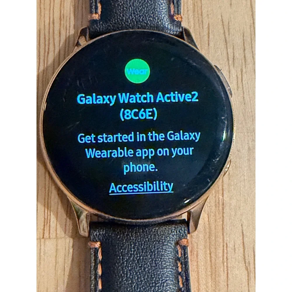 Samsung‎ Galaxy Watch Active2 Smartwatch Rose Gold Case Black Leather Band 8C6E